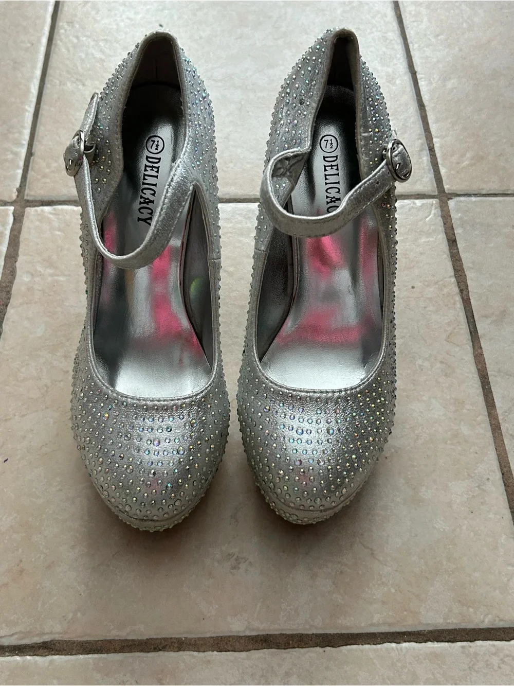Delicacy Iridescent Silver Rhinestone wedge Shoes